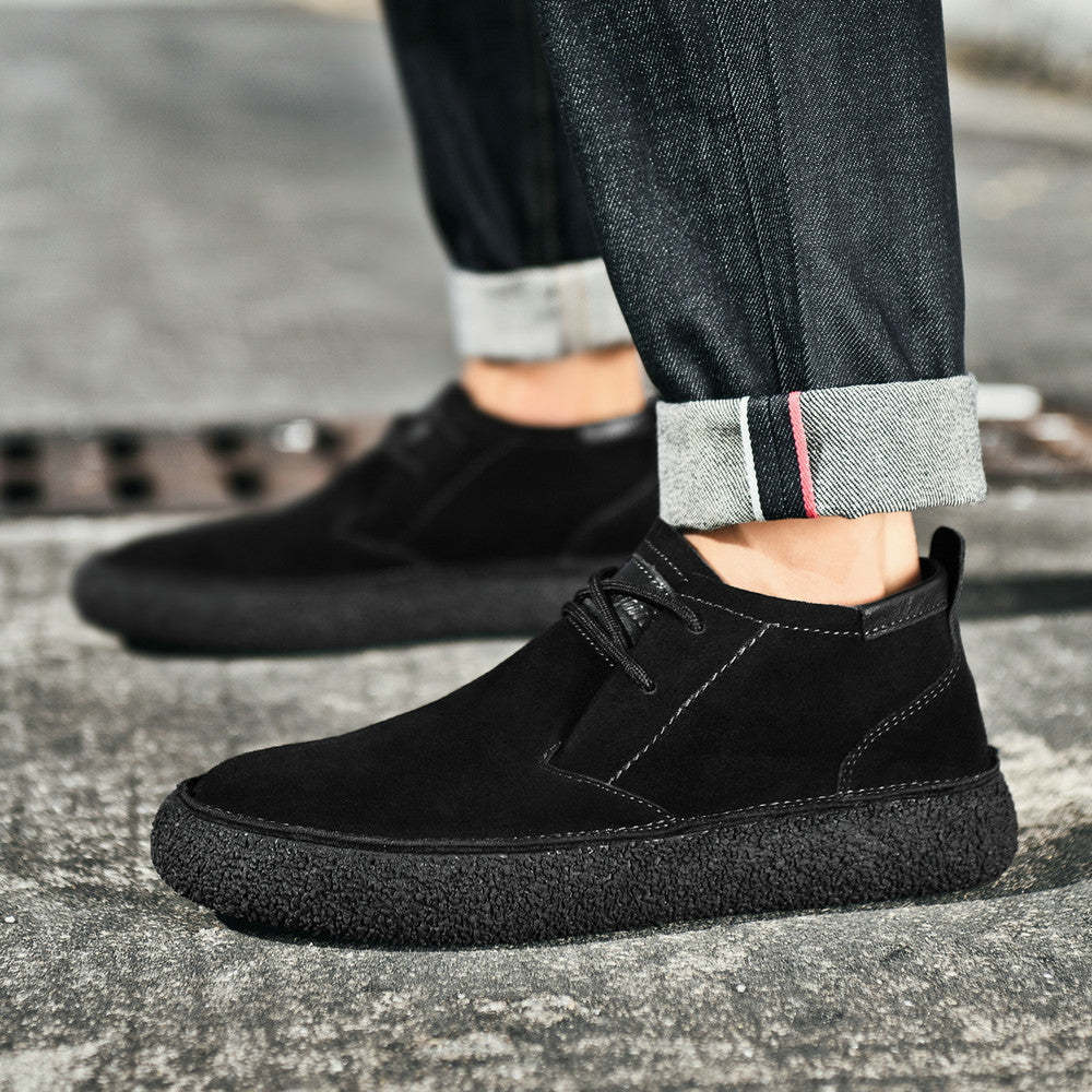 Men's Mid-Top Loafers with Textured Sole and Lace-Up Front